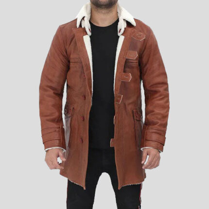 Men's Tan Bane Shearling Leather Trench Coat