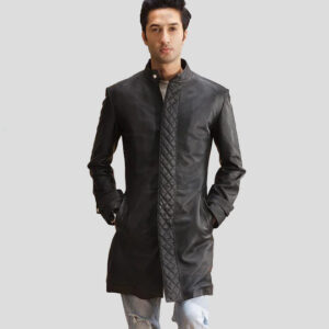 Quilted Black Leather Trench Coat