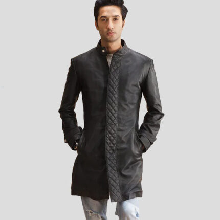 Quilted Black Leather Trench Coat