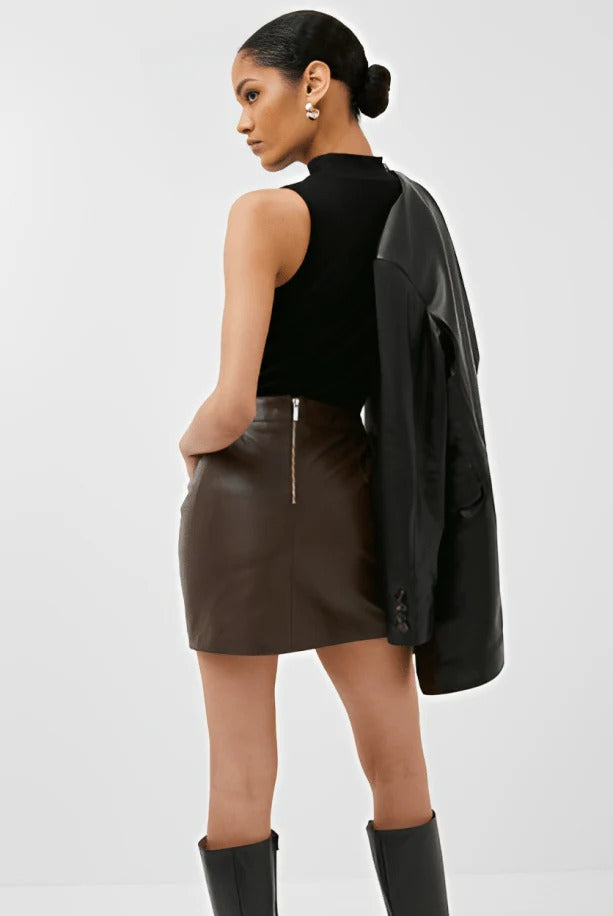 shop-womens-dark-brown-leather-mini-skirt Women's Dark Brown Leather Mini Skirt - Image 1