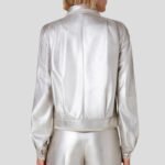 Silver Metallic Puffed Sleeve Women Leather Shirt - Image 3