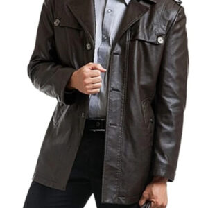 Single-Breasted Men's Black Motorcycle Leather Coat