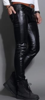 Skin Tight Black Leather Motorcycle Pants for Men - Image 4