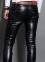 Skin Tight Black Leather Motorcycle Pants for Men - Image 3