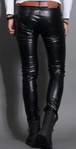 Skin Tight Black Leather Motorcycle Pants for Men - Image 2