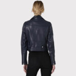 Sleek Women's Blue Leather Biker Jacket - Image 2