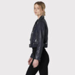 Sleek Women's Blue Leather Biker Jacket - Image 3
