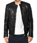 Slim Fit Men's Black Leather Biker Jacket