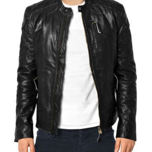 Slim Fit Men's Black Leather Biker Jacket