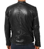 Slim Fit Men's Black Leather Biker Jacket - Image 2