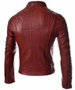 Men’s Casual Slim Fit Snap Tab Collar Red Faux Leather Jacket - Image 3