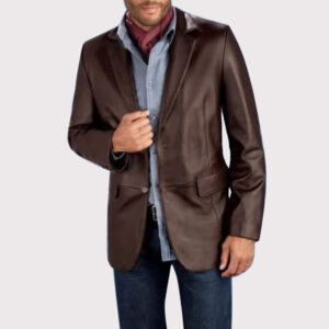 Sophisticated Brown Leather Blazer Coat for Men