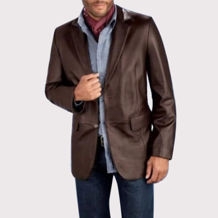 Sophisticated Brown Leather Blazer Coat for Men