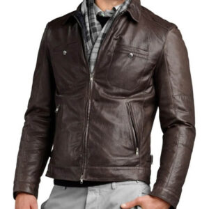 Soft Stylish Men's Genuine Lambskin Dark Brown Leather Jacket
