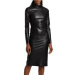 Solid Black Classy Fall Leather Dress - Image 3