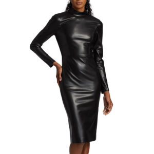 Solid Black Classy Fall Leather Dress