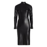Solid Black Classy Fall Leather Dress - Image 4