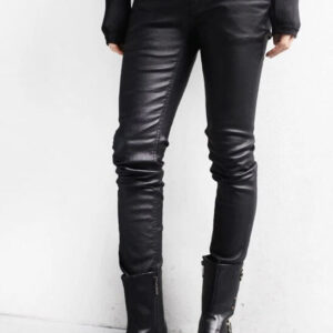 Street Style Black Leather Motorcycle Pants for Men