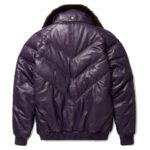 Stylish Purple Leather V-Bomber Jacket - Image 2