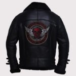 Stylish Men's Black Biker Shearling Jacket - Image 2