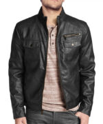 Stylish Men's Black Leather Biker Jacket