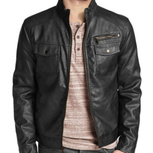 Stylish Men's Black Leather Biker Jacket