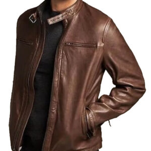 Stylish Men's Brown Leather Moto Jacket