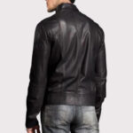 Stylish Men's Leather Bomber Jacket with Stand Collar - Image 2