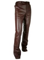 Stylish Men's Pure Brown Leather Pants - Image 3