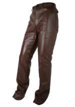Stylish Men's Pure Brown Leather Pants - Image 2