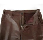Stylish Men's Pure Brown Leather Pants - Image 5