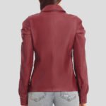 Stylish Red Puffed Sleeves Leather Shirt for Women - Image 2
