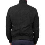 Men Black Suede Leather Bomber Jacket - Image 3