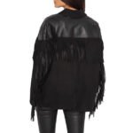 Suede Fringe Jacket with Genuine Leather Shoulder - Western Cowgirl Shirt Jacket - Image 2