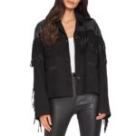 Suede Fringe Jacket with Genuine Leather Shoulder - Western Cowgirl Shirt Jacket - Image 3