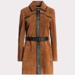 Elegant Tan Brown Suede Leather Women's Coat - Image 3