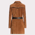 Elegant Tan Brown Suede Leather Women's Coat - Image 4