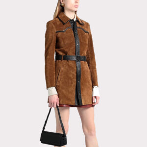 Elegant Tan Brown Suede Leather Women's Coat