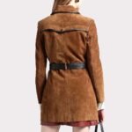 Elegant Tan Brown Suede Leather Women's Coat - Image 2