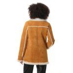 Women's Tan Suede Shearling Coat with White Fur - Image 2