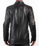 Three-Button Blazer Style Black Leather Coat for Men - Image 2