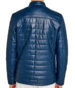 Trendy Men's Blue Leather Jacket with Striped Stitching - Image 2