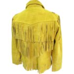 Unisex Yellow Suede Leather Jacket - Vintage Cow-boy Fringes & Beads Coat - Image 2