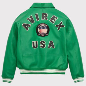 USA Edition Military Bomber Leather Jacket - Green Icon