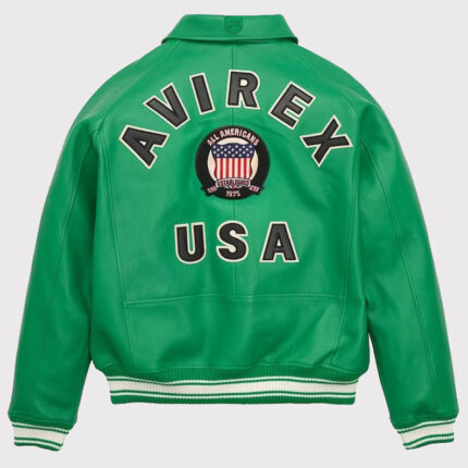 USA Edition Military Bomber Leather Jacket - Green Icon