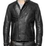 Vintage Black Leather Biker Jacket for Men