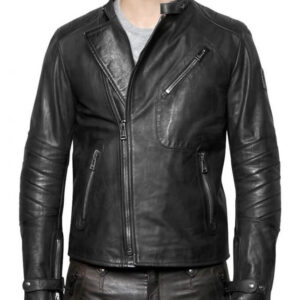 Vintage Black Leather Biker Jacket for Men