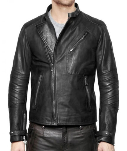 Vintage Black Leather Biker Jacket for Men
