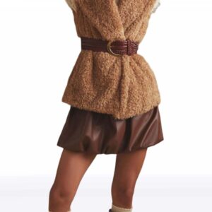 Women's Vintage Brown Leather Bubble Skirt