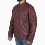 Vintage Men's Maroon Cafe Racer Leather Jacket - Image 3